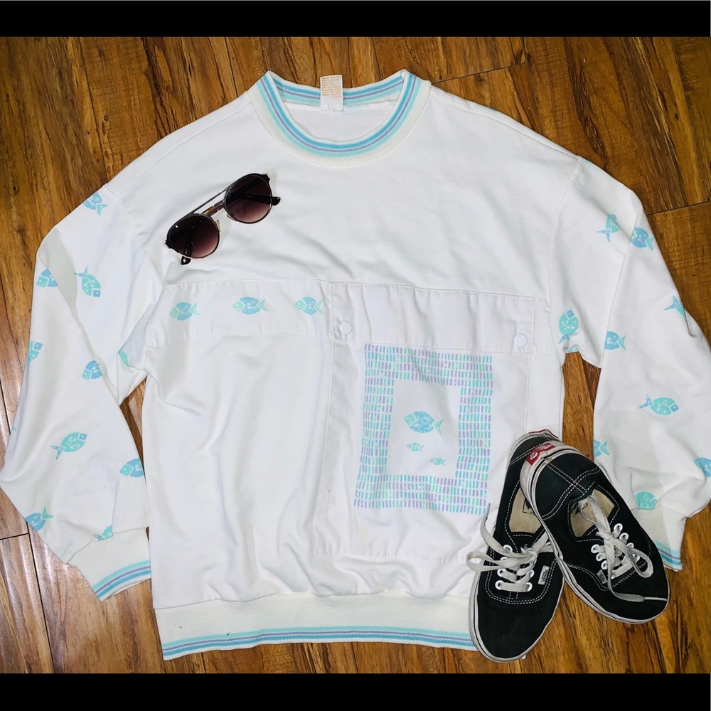 Jantzen retro vintage white fish print sweater - Picture 6 of 6